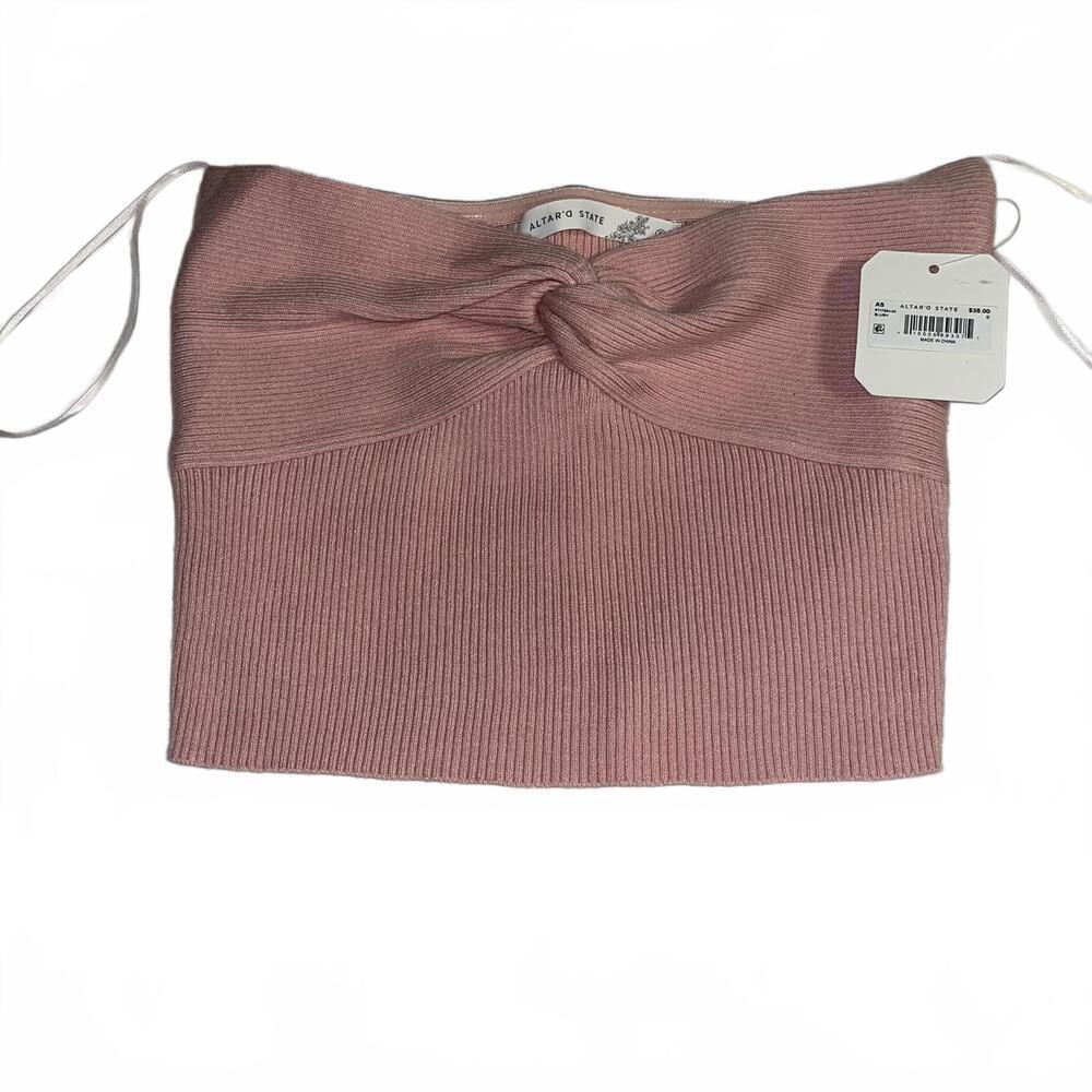 NWT Altar'd State Blush Pink Ribbed Knit Twist Front Crop Top Size Womans Small